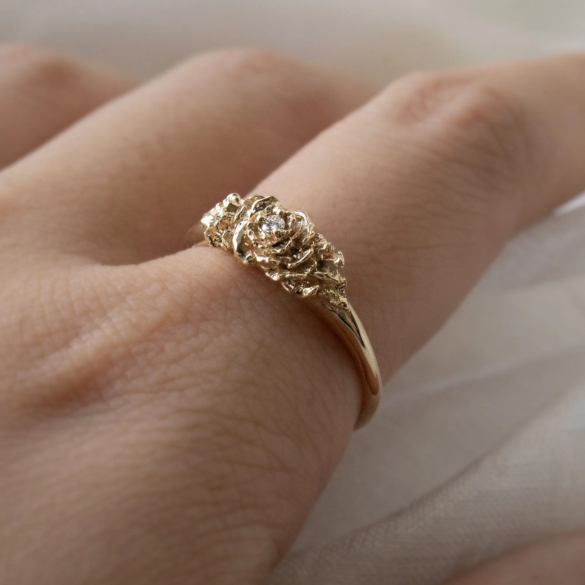 Lab Grown Old Garden Rose Signet Ring