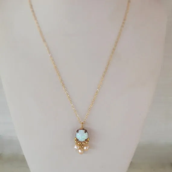 Lab Opal Pearl Clover Necklace