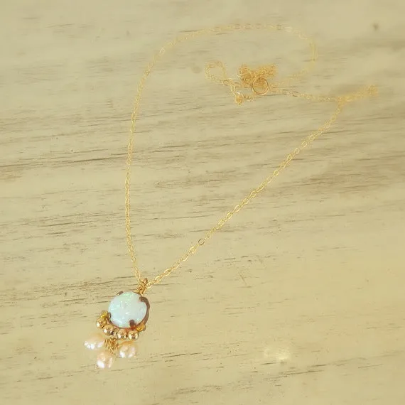 Lab Opal Pearl Clover Necklace