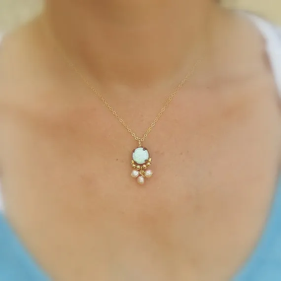 Lab Opal Pearl Clover Necklace