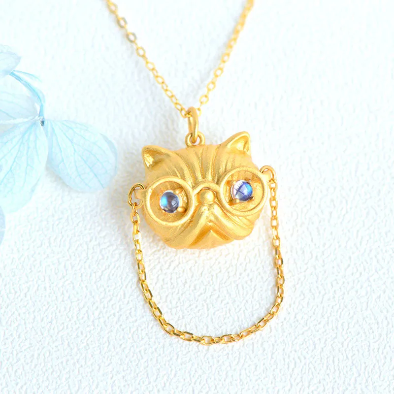 Ladies Cat Shaped Gold Plated Sterling Silver Moonstone Pendant Necklace For Women
