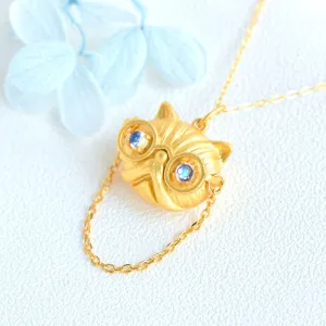 Ladies Cat Shaped Gold Plated Sterling Silver Moonstone Pendant Necklace For Women