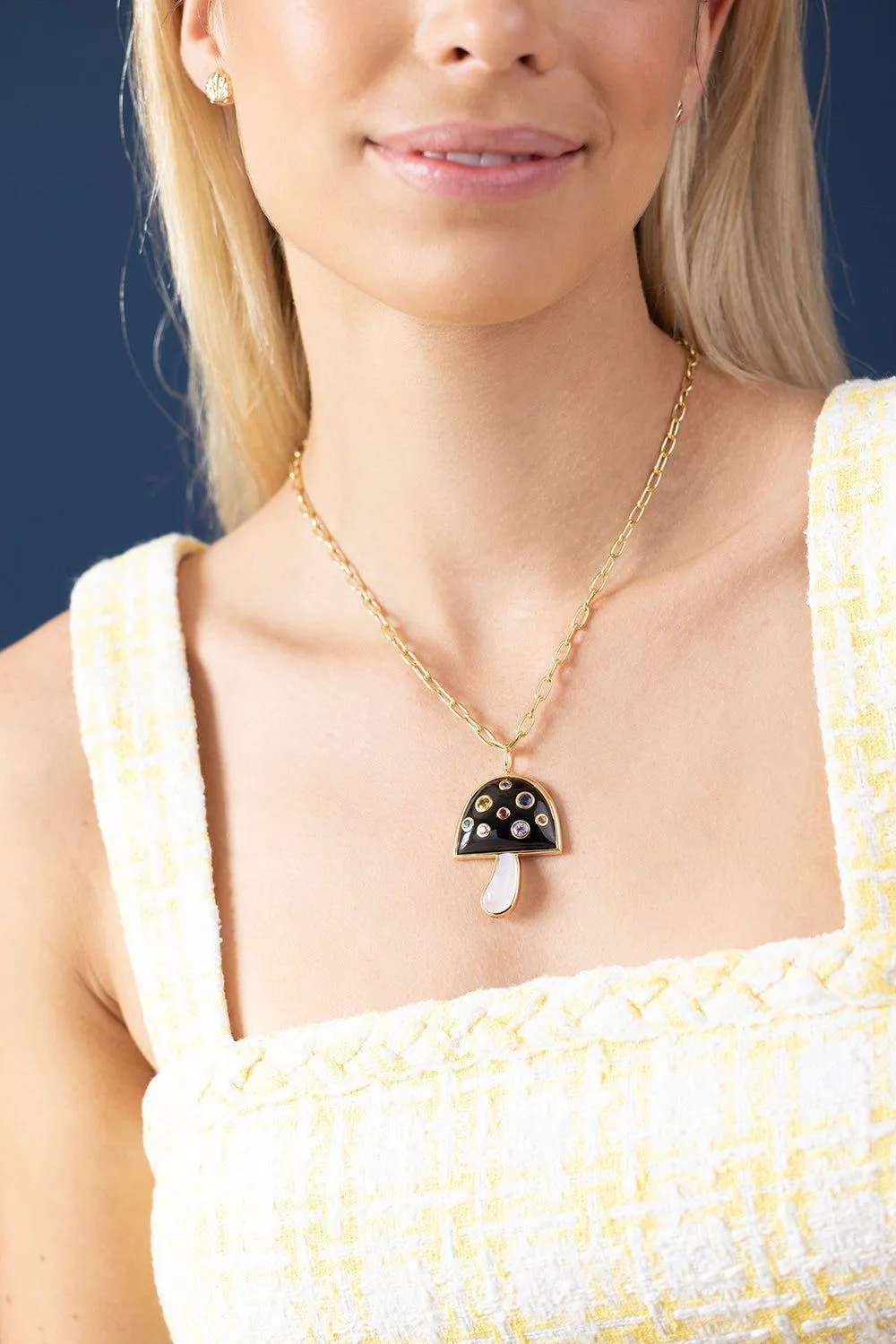 Large Onyx Moonstone Mushroom Necklace