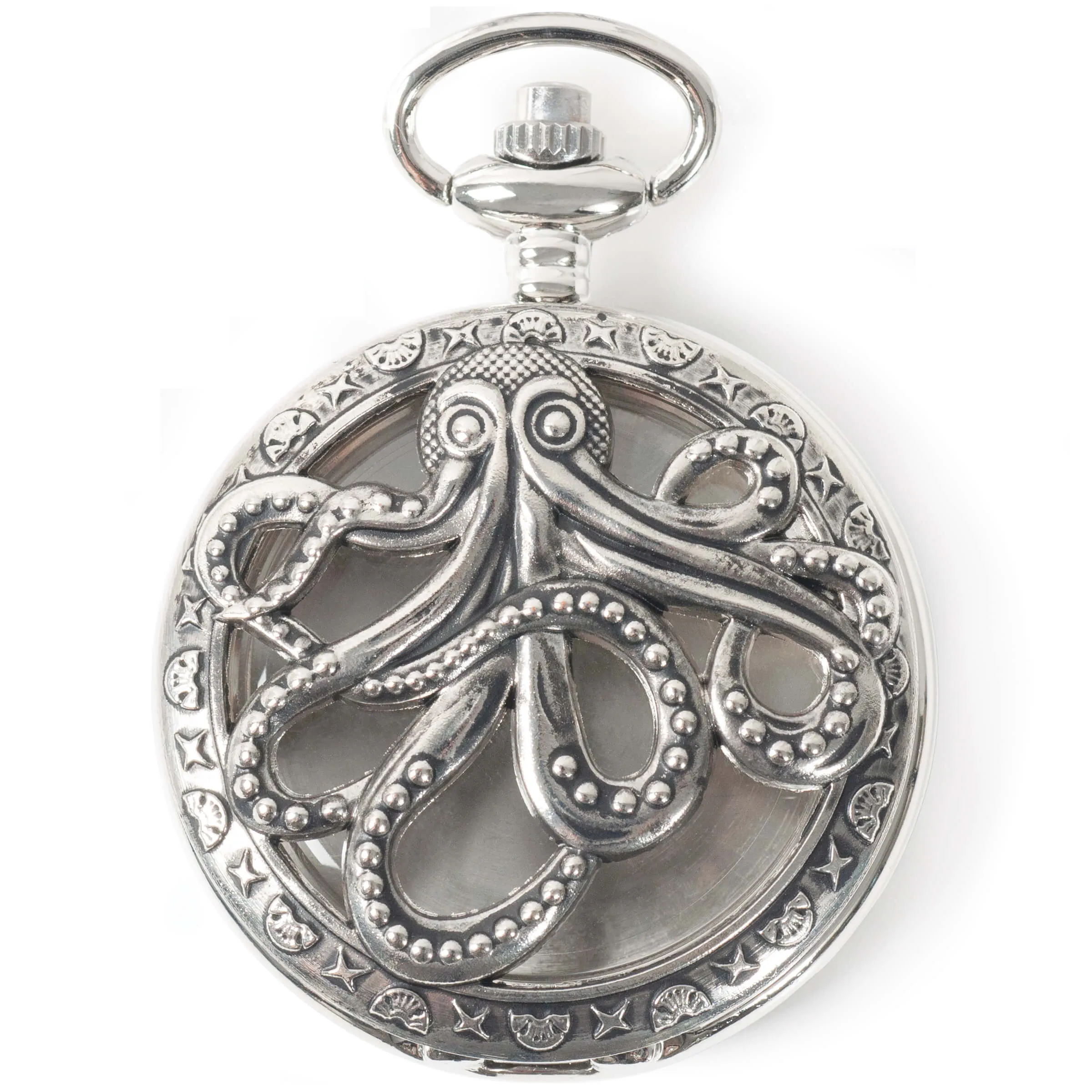 Large Watch Case - Octopus, Imitation Silver Antiqued