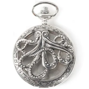 Large Watch Case - Octopus, Imitation Silver Antiqued