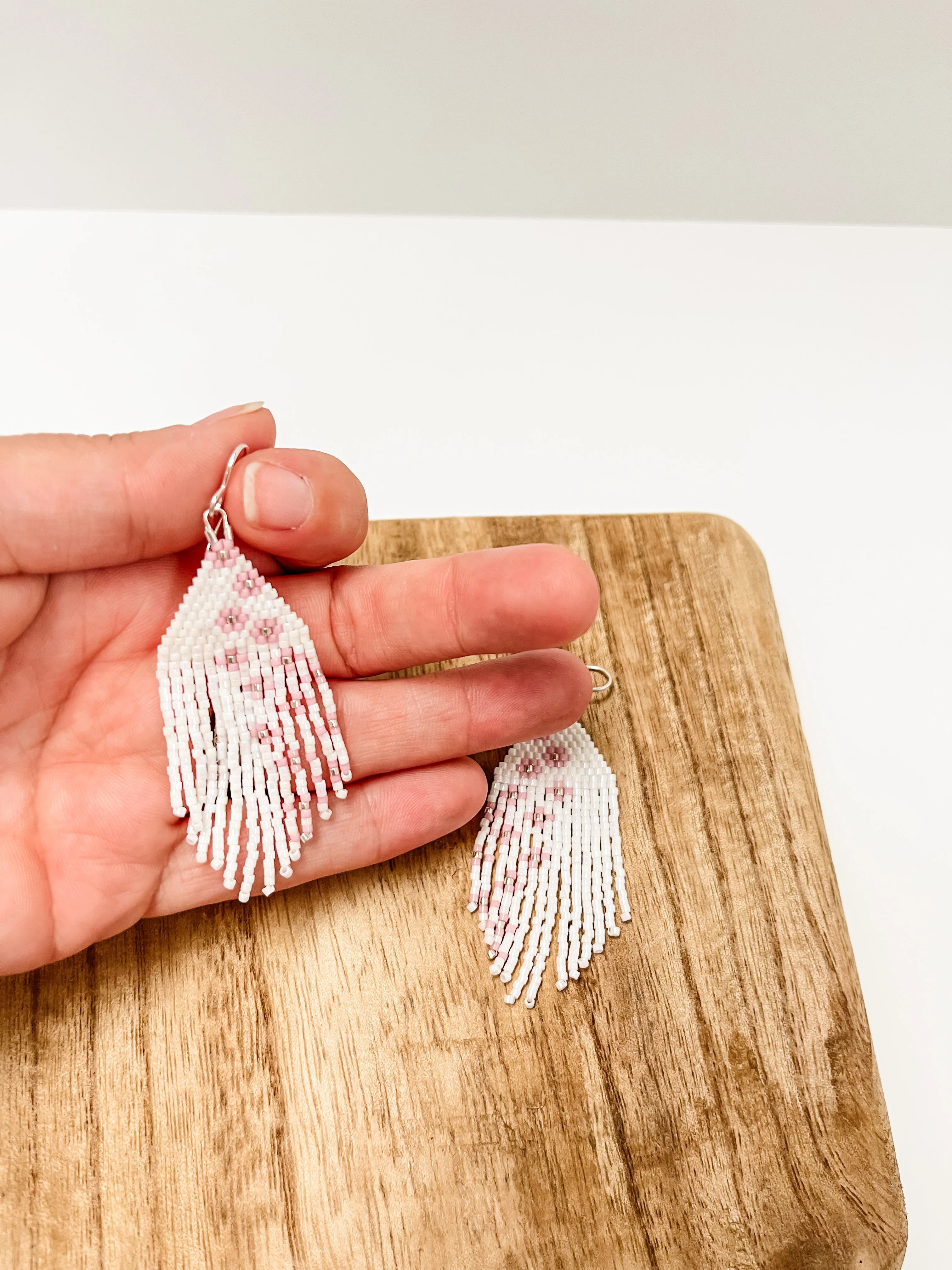 Light Pink Floral Beaded Earrings