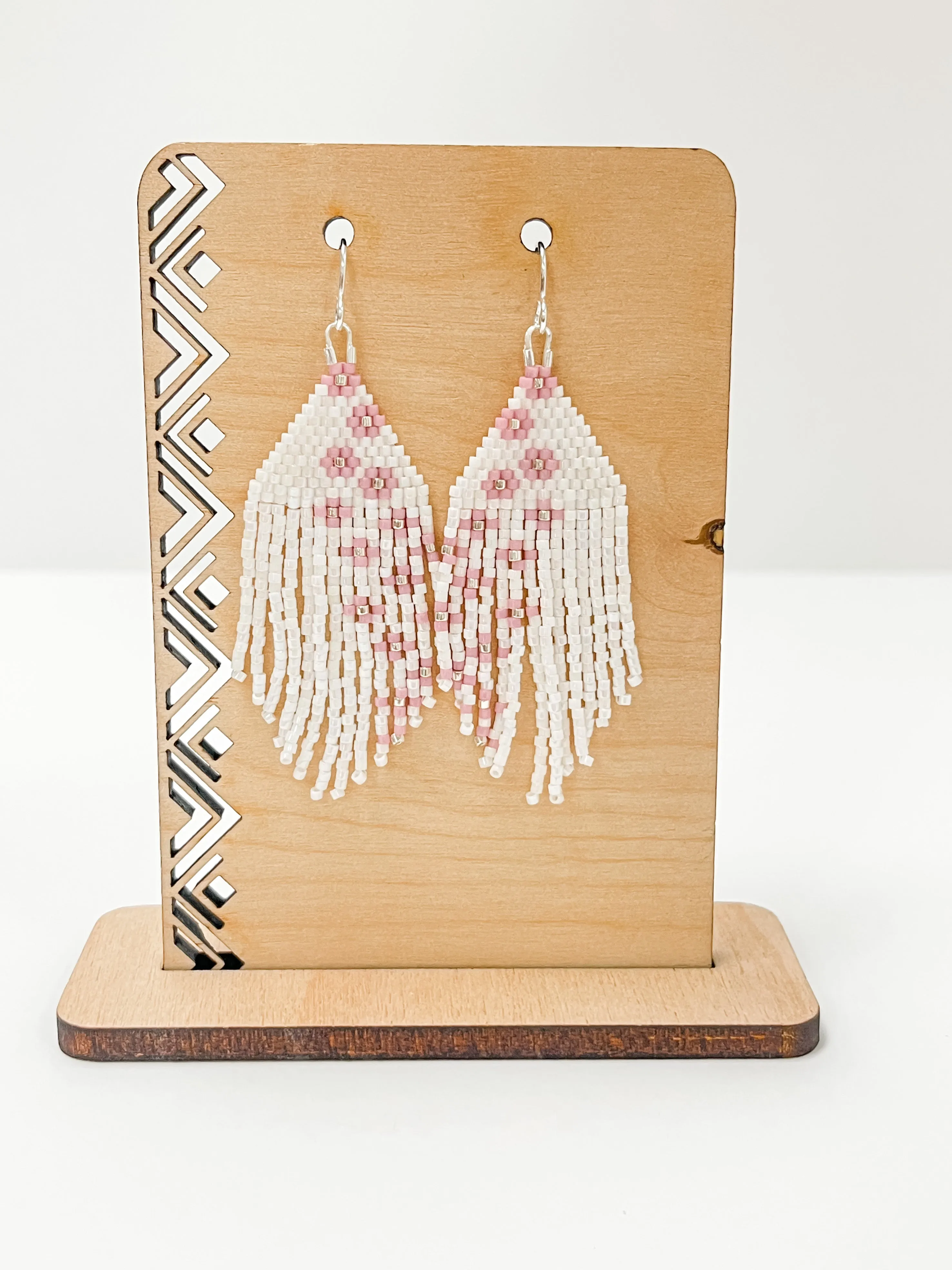 Light Pink Floral Beaded Earrings