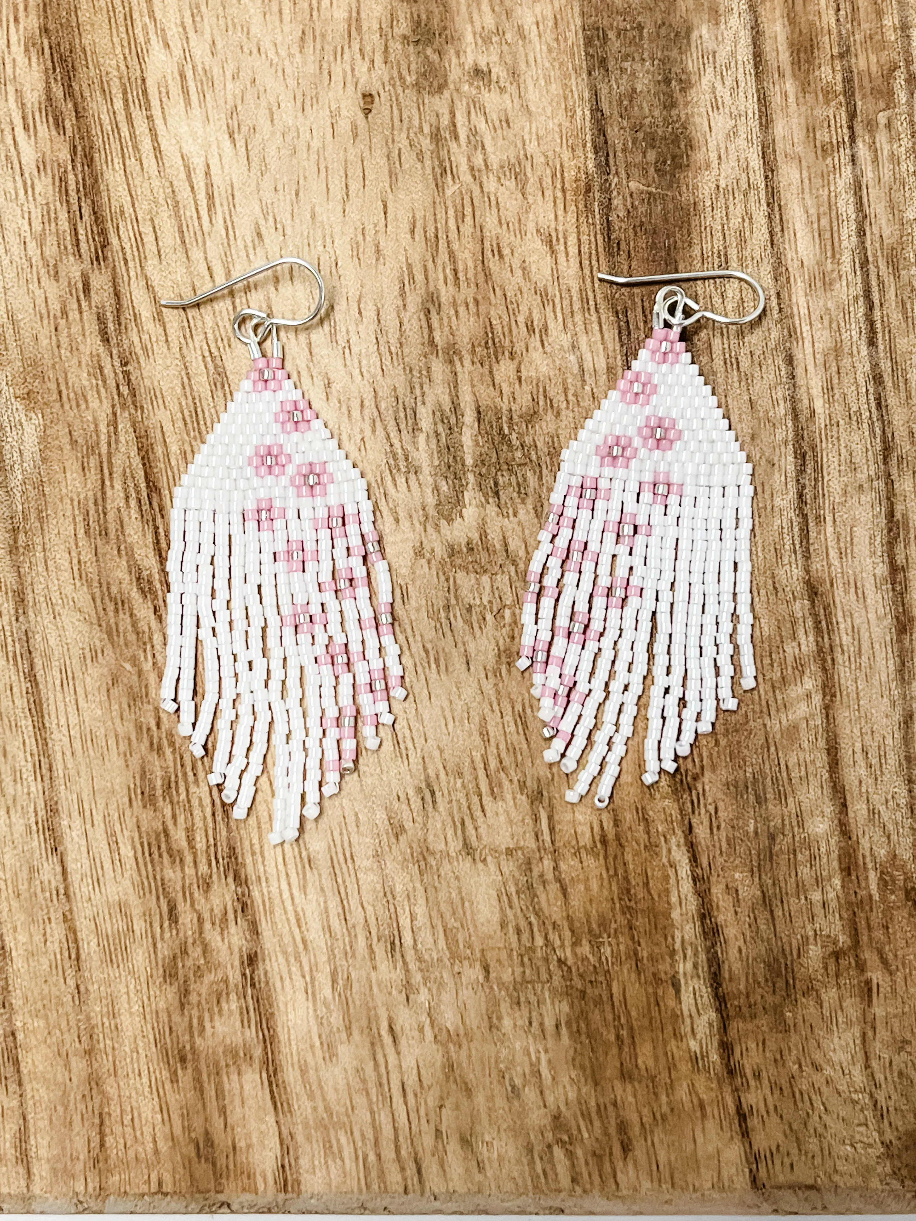 Light Pink Floral Beaded Earrings