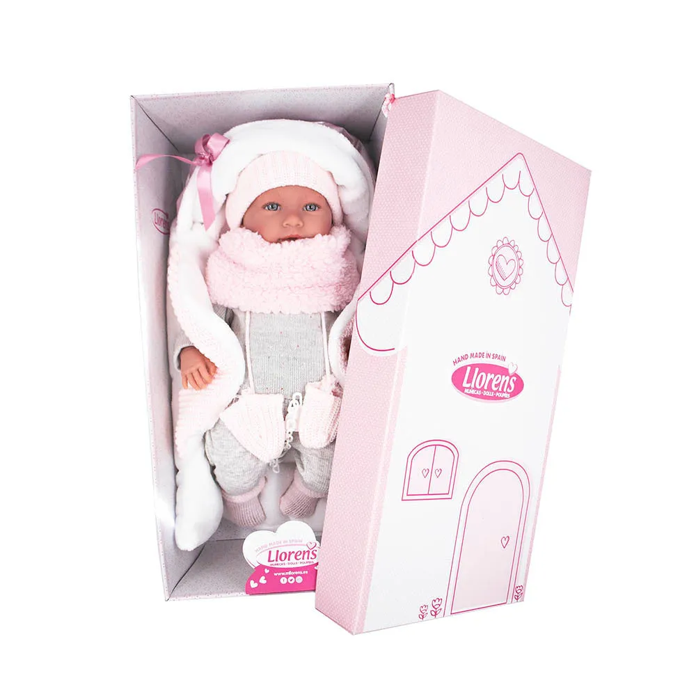 Llorens Dolls: Baby Girl Mimi Doll with Metallic Baby Carrier Carrycot 42cm (Mechanism Optional)