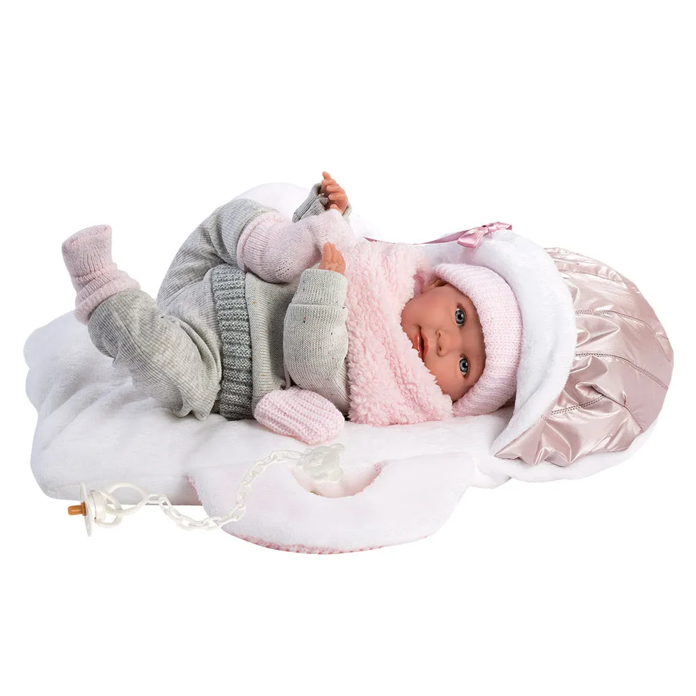 Llorens Dolls: Baby Girl Mimi Doll with Metallic Baby Carrier Carrycot 42cm (Mechanism Optional)