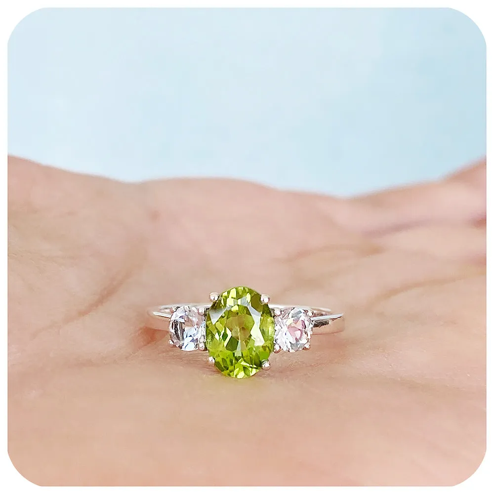 Lucy, a Peridot and Prasiolite Trilogy Ring