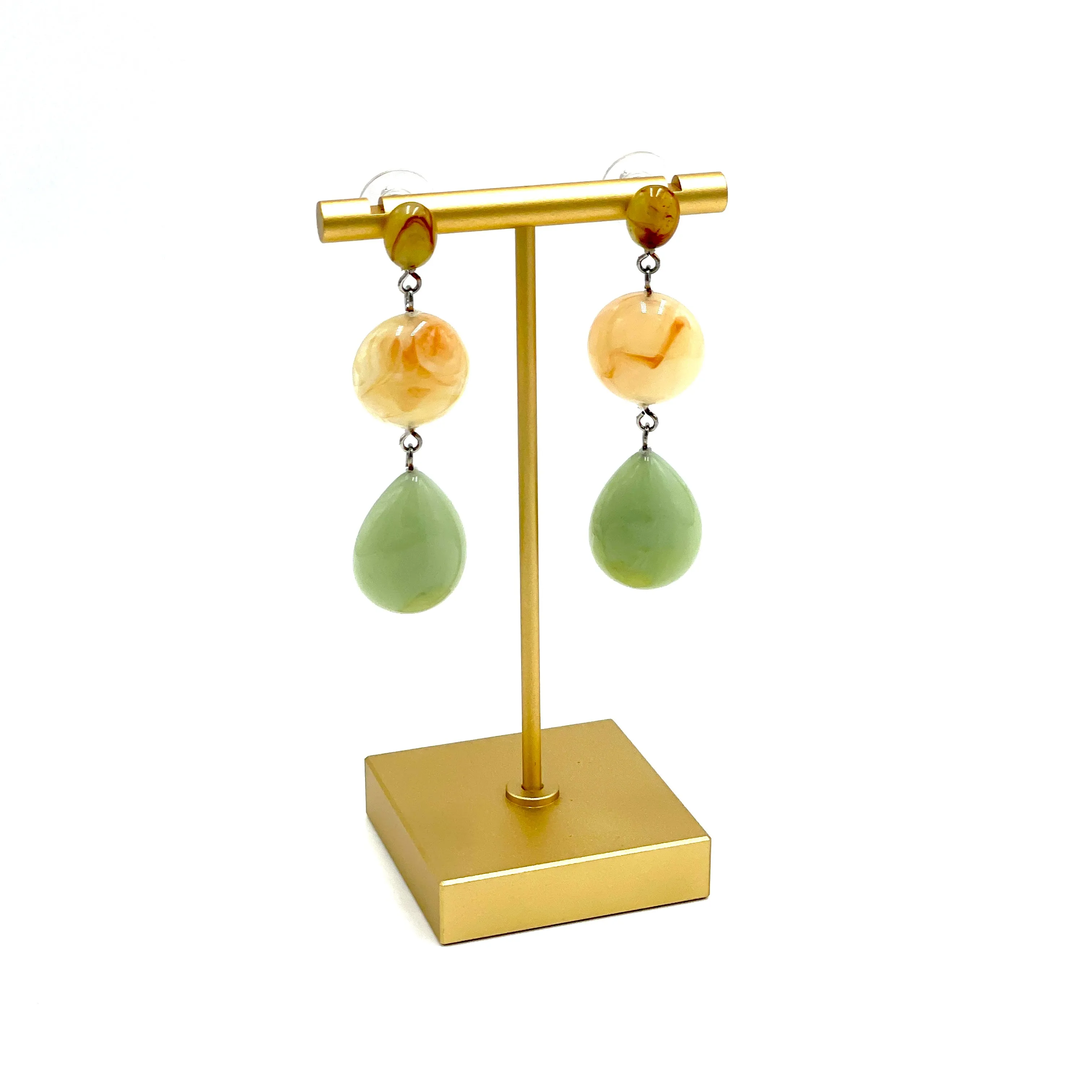 Marbled Peach Aventurine & Amber Lucite Trinket Earrings