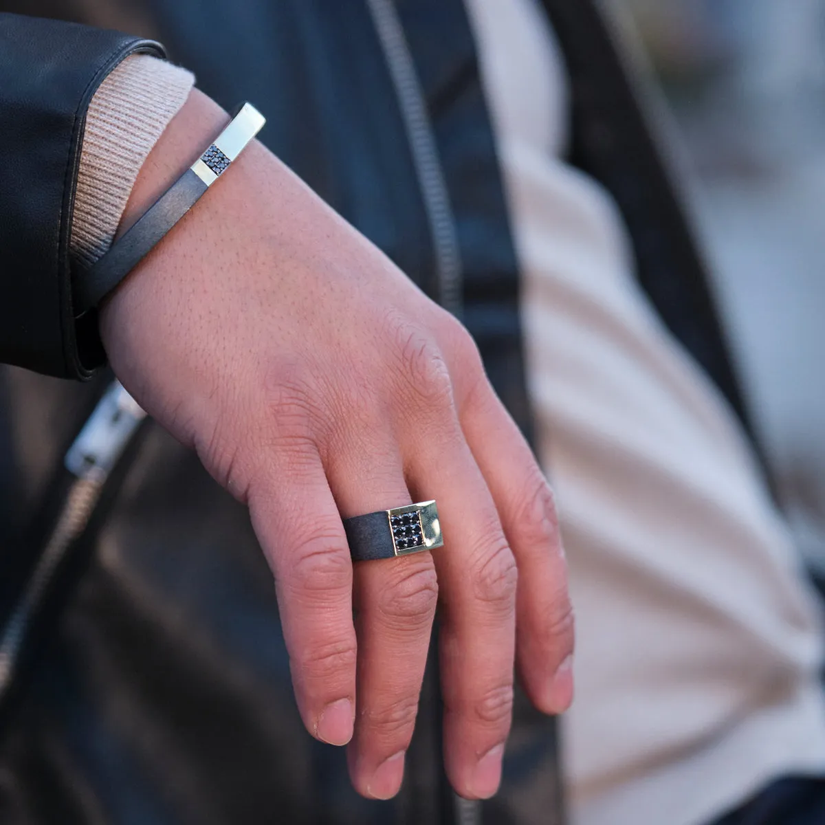 Men's Duplex Cuff with Black Pave Diamonds
