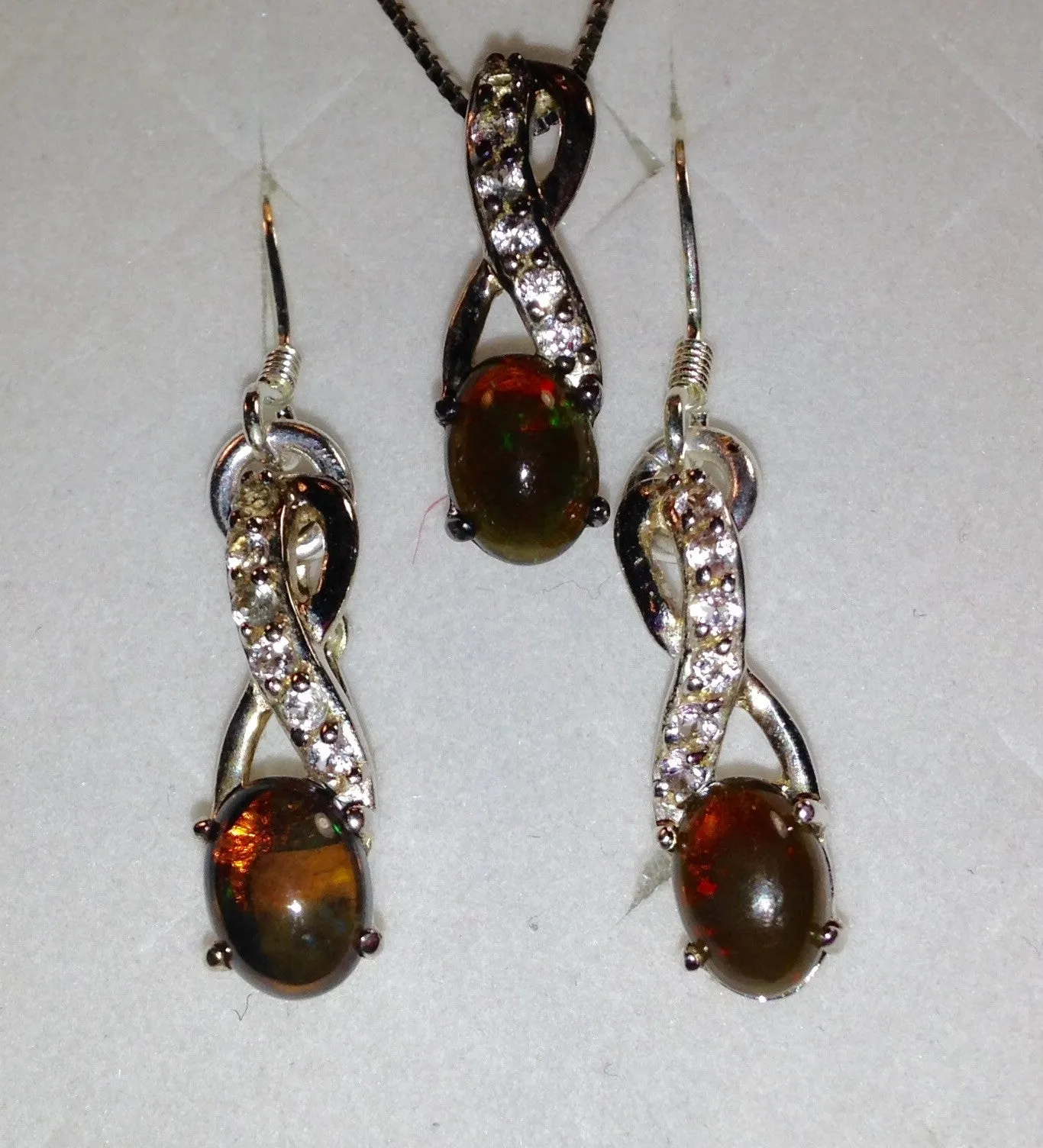 Midnight Opal & White Topaz Sterling Silver Set