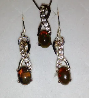 Midnight Opal & White Topaz Sterling Silver Set