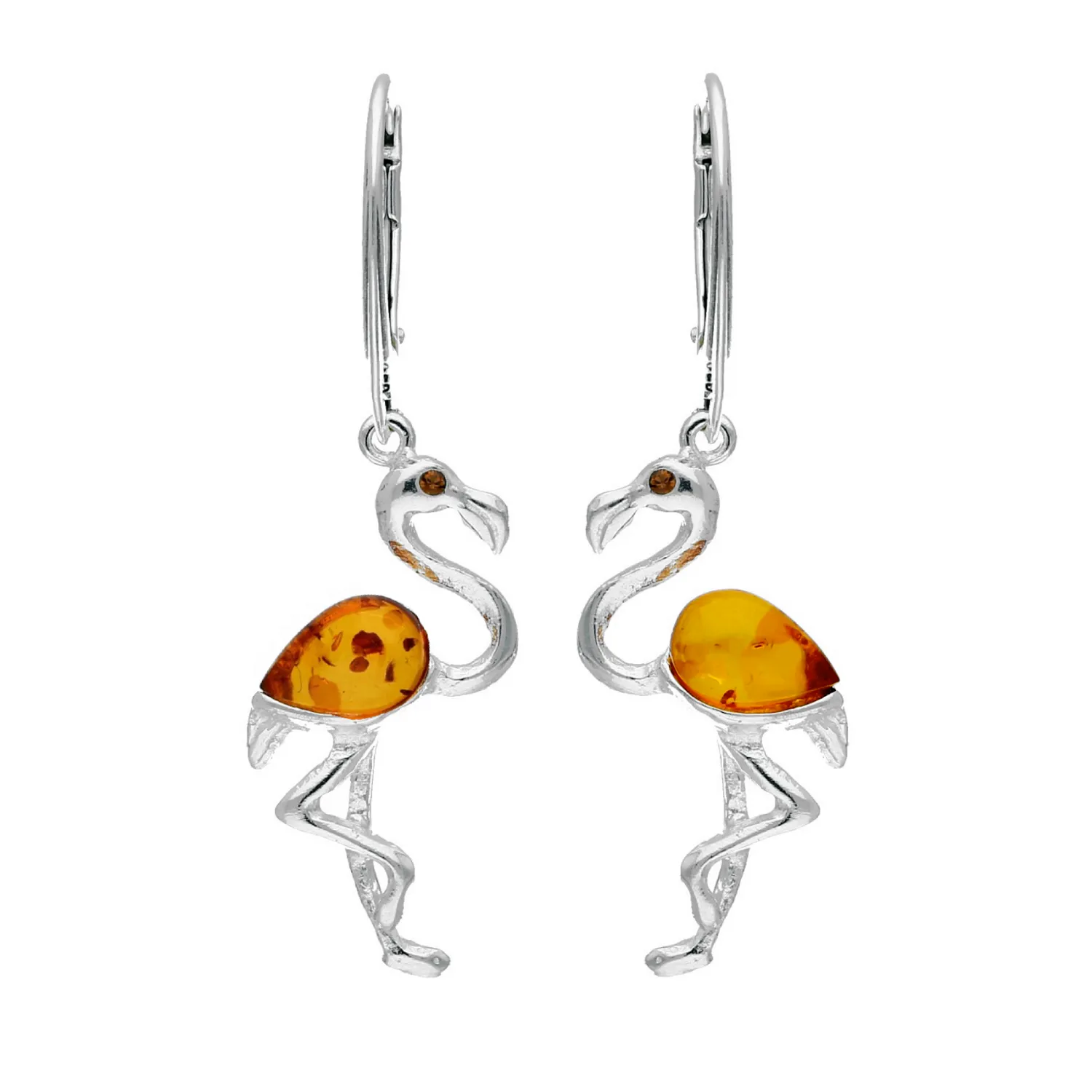 MILENA Drop Earrings Silver and Amber Flamingo