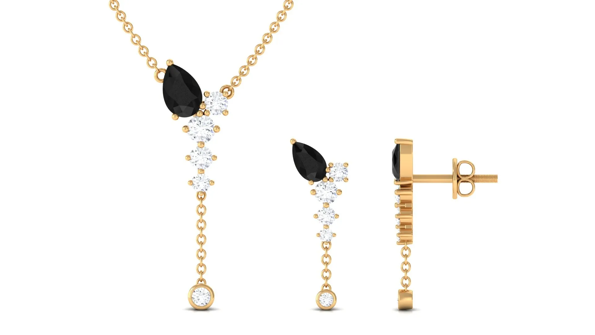 Minimal Created Black Diamond Dangle Necklace and Earrings Set with Moissanite