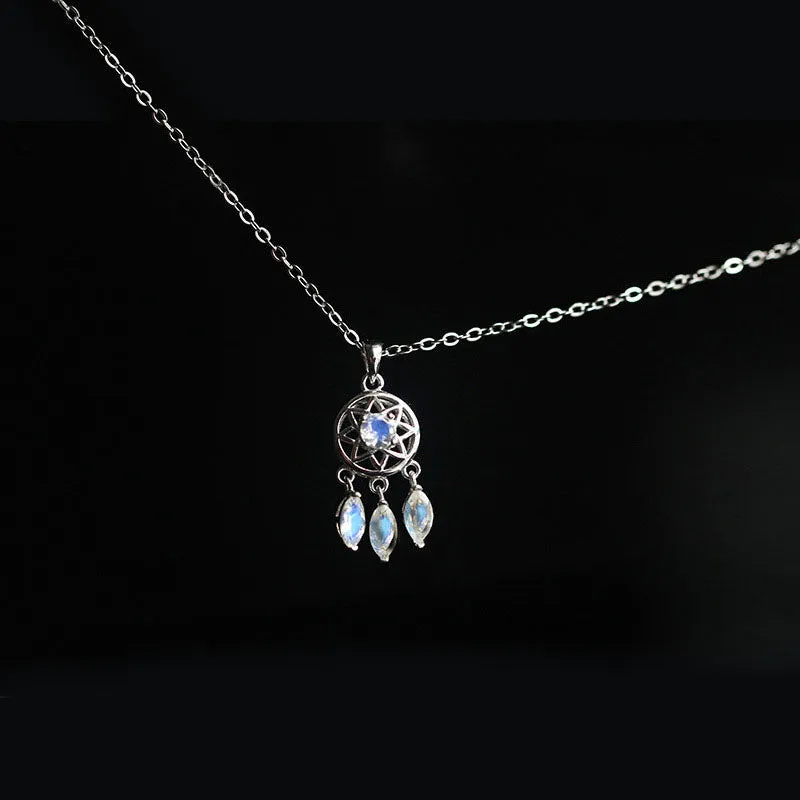 Moonstone Pendant Necklace White Gold Plated Silver Handmade Gemstone Jewelry Women