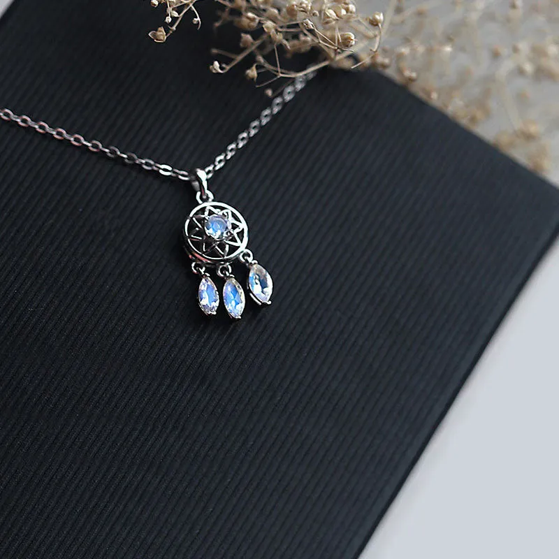 Moonstone Pendant Necklace White Gold Plated Silver Handmade Gemstone Jewelry Women
