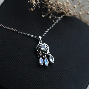 Moonstone Pendant Necklace White Gold Plated Silver Handmade Gemstone Jewelry Women
