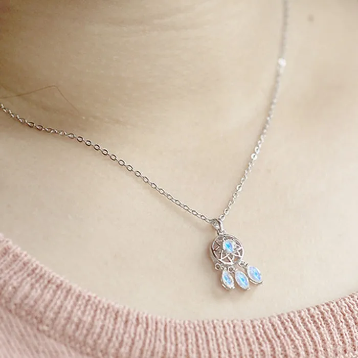 Moonstone Pendant Necklace White Gold Plated Silver Handmade Gemstone Jewelry Women
