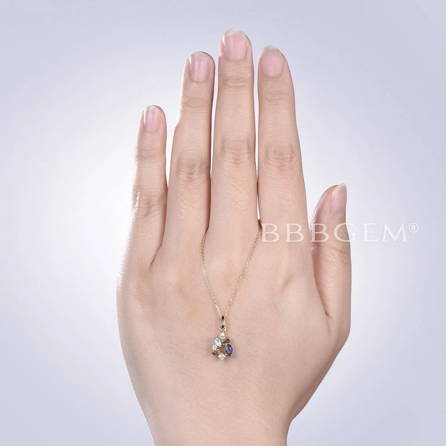 Multi-Stone Necklace Multi-Cut 7 Stone Alexandrite Moissanite Necklace