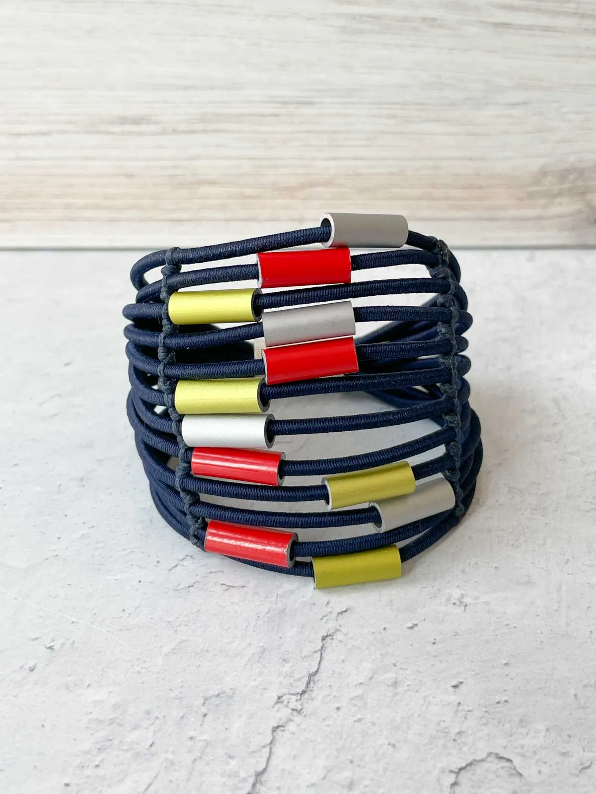 Multi Strand Leather & Aluminum Magnetic Bracelet, Navy/Multi