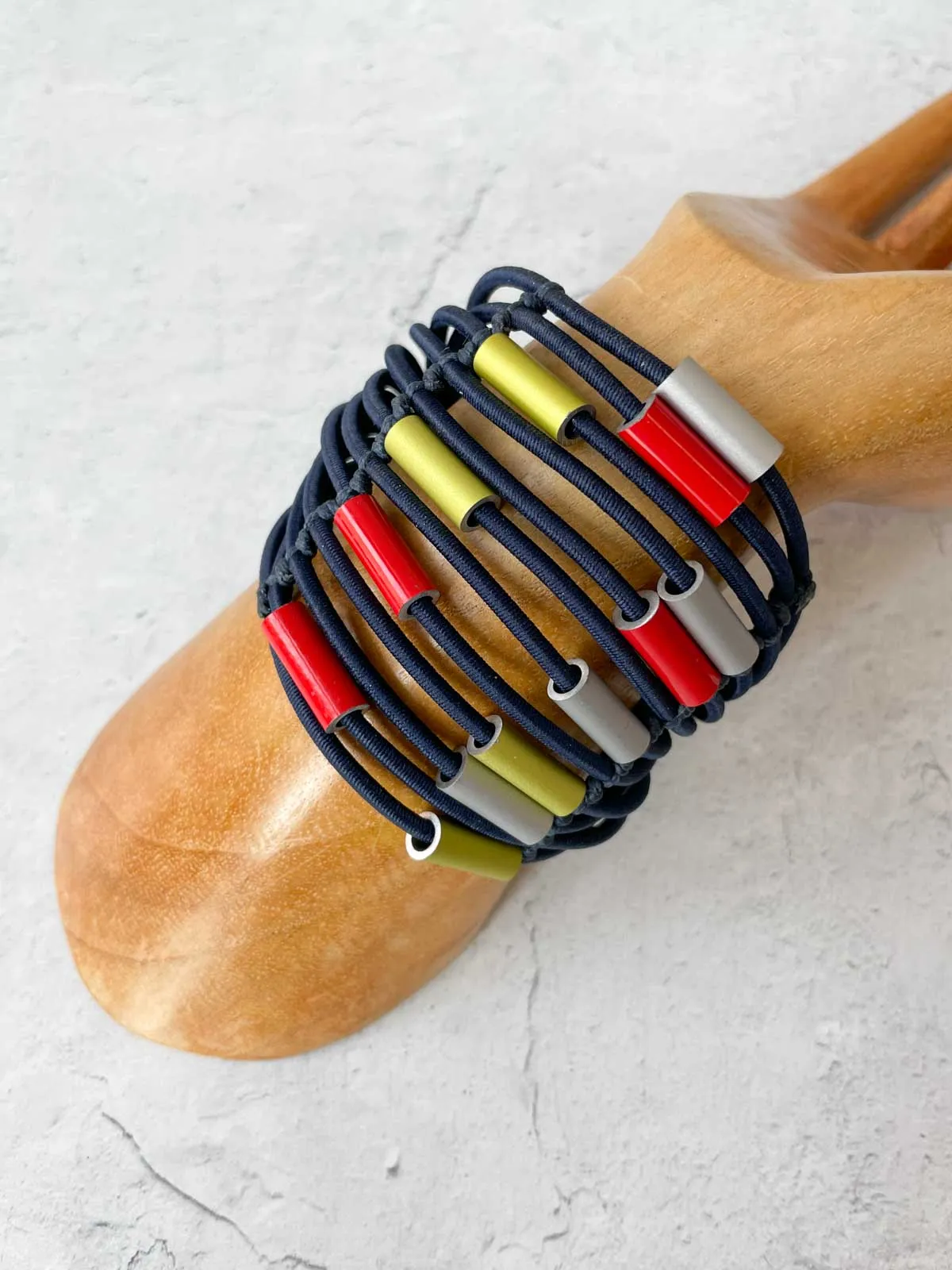 Multi Strand Leather & Aluminum Magnetic Bracelet, Navy/Multi