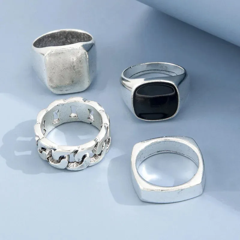 New 2023 Alloy Glossy Rings for Men Geometric Width Signet Square Finger Punk Style Fashion Ring Jewelry Accessories Whole Sale