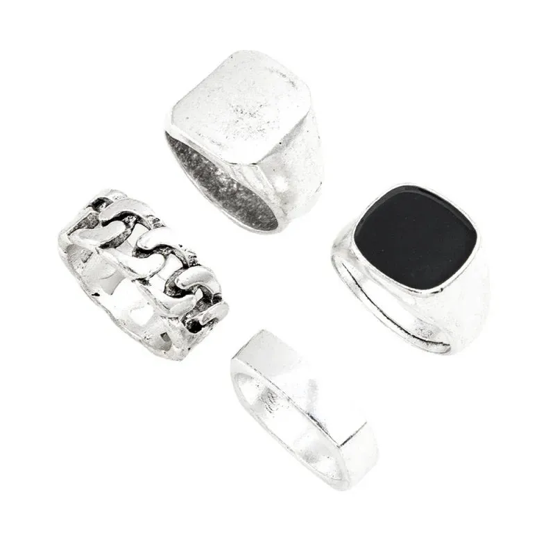New 2023 Alloy Glossy Rings for Men Geometric Width Signet Square Finger Punk Style Fashion Ring Jewelry Accessories Whole Sale