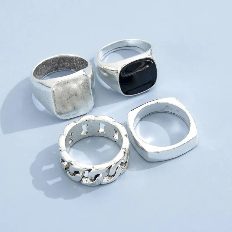 New 2023 Alloy Glossy Rings for Men Geometric Width Signet Square Finger Punk Style Fashion Ring Jewelry Accessories Whole Sale