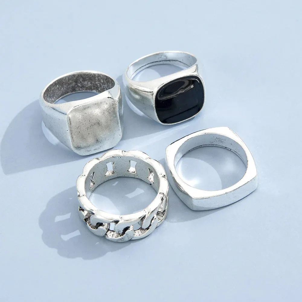 New 2023 Alloy Glossy Rings for Men Geometric Width Signet Square Finger Punk Style Fashion Ring Jewelry Accessories Whole Sale