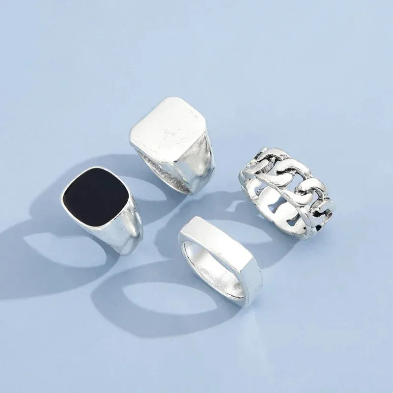 New 2023 Alloy Glossy Rings for Men Geometric Width Signet Square Finger Punk Style Fashion Ring Jewelry Accessories Whole Sale