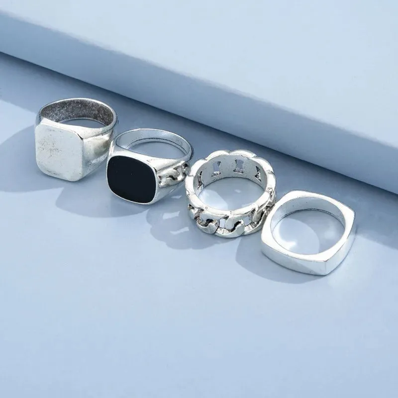 New 2023 Alloy Glossy Rings for Men Geometric Width Signet Square Finger Punk Style Fashion Ring Jewelry Accessories Whole Sale