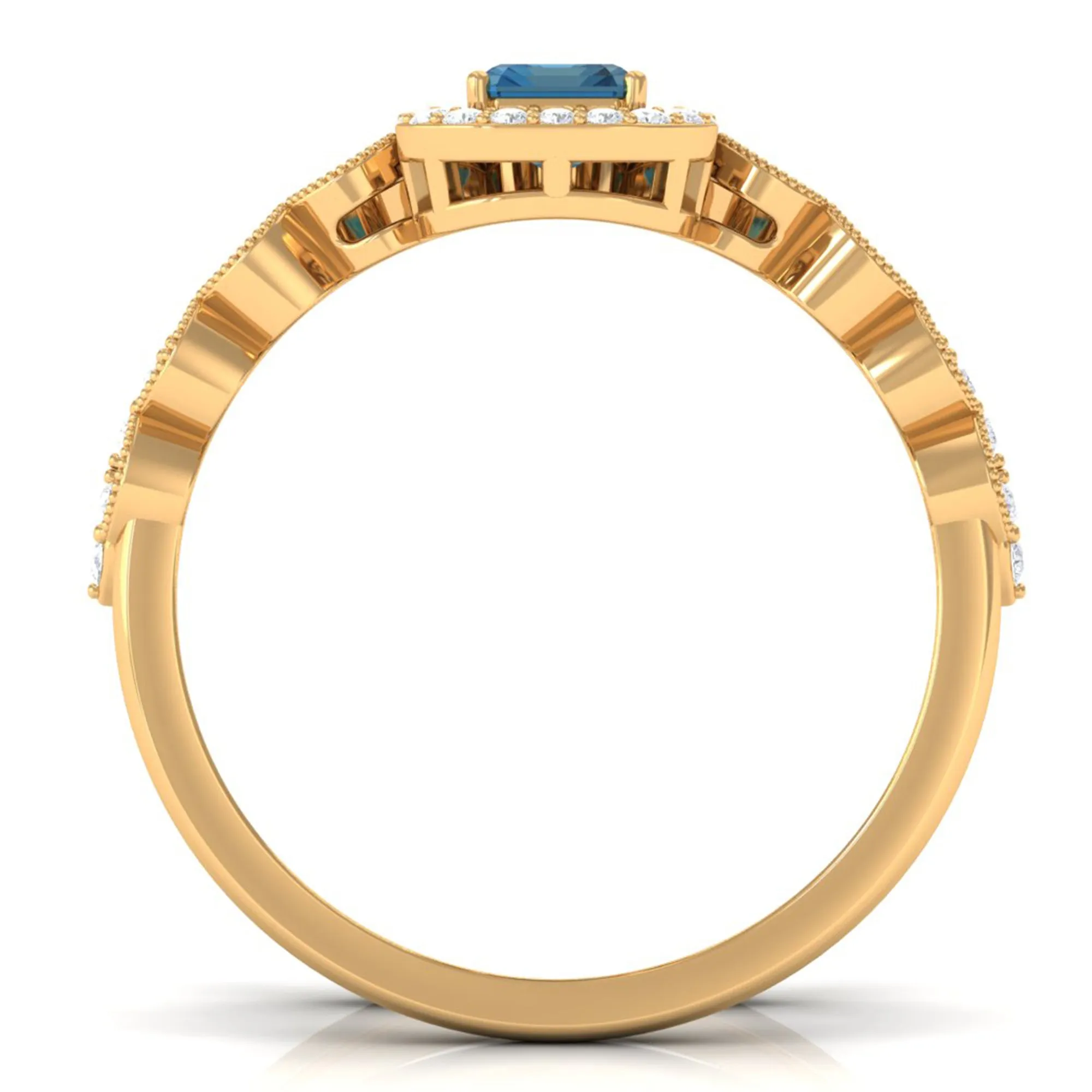 Octagon Cut London Blue Topaz and Diamond Designer Ring Set