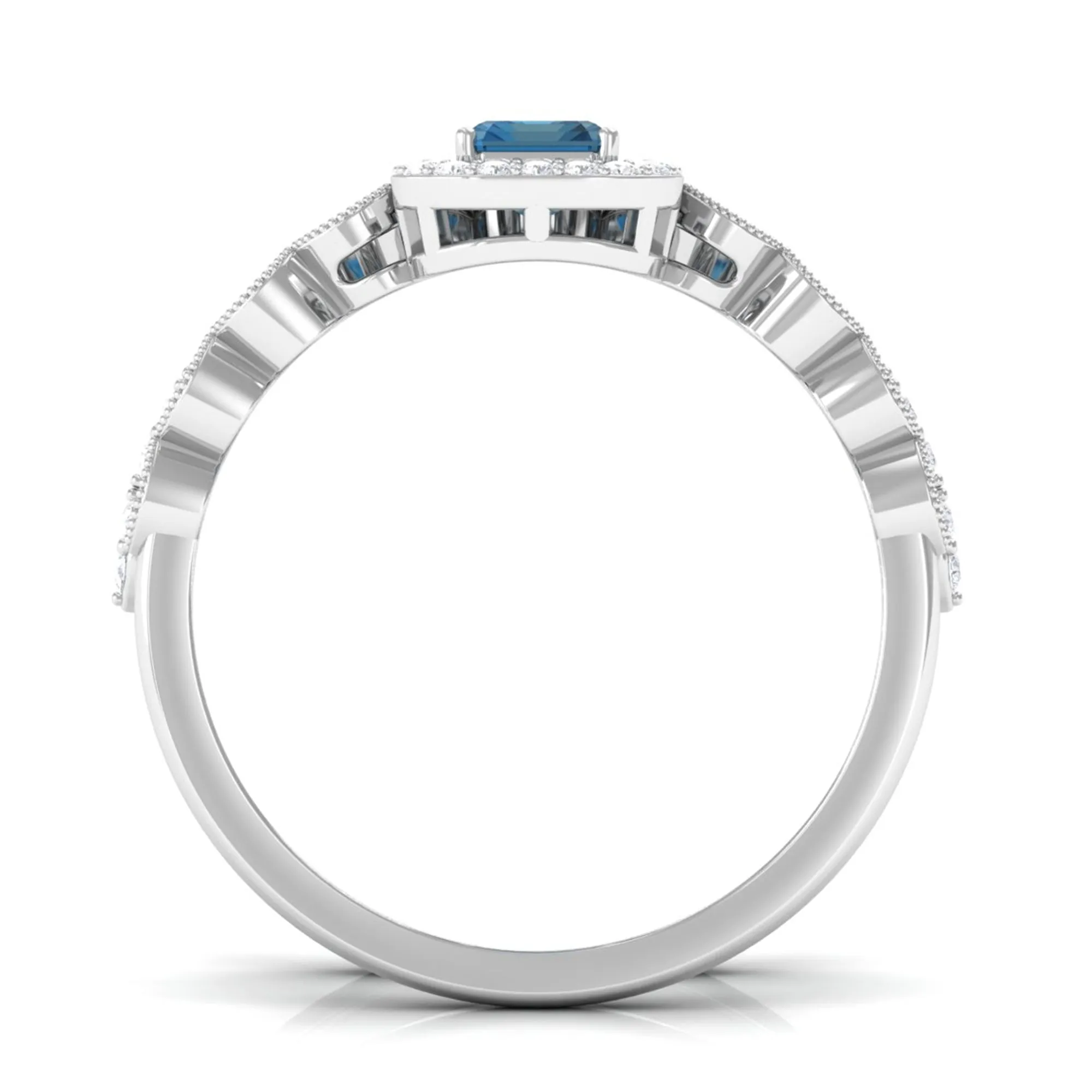 Octagon Cut London Blue Topaz and Diamond Designer Ring Set