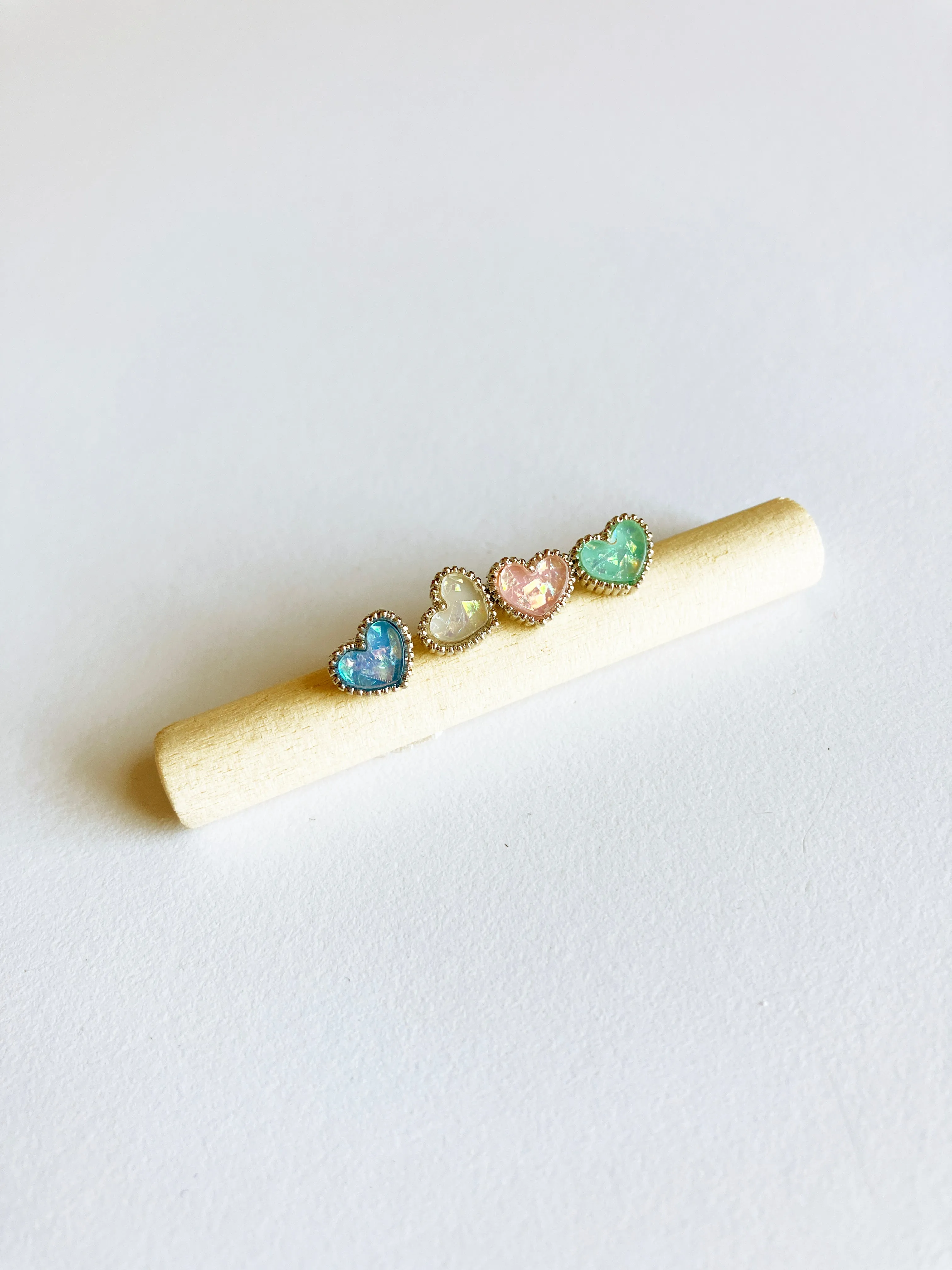 Opal Confetti Heart Earrings in Silver