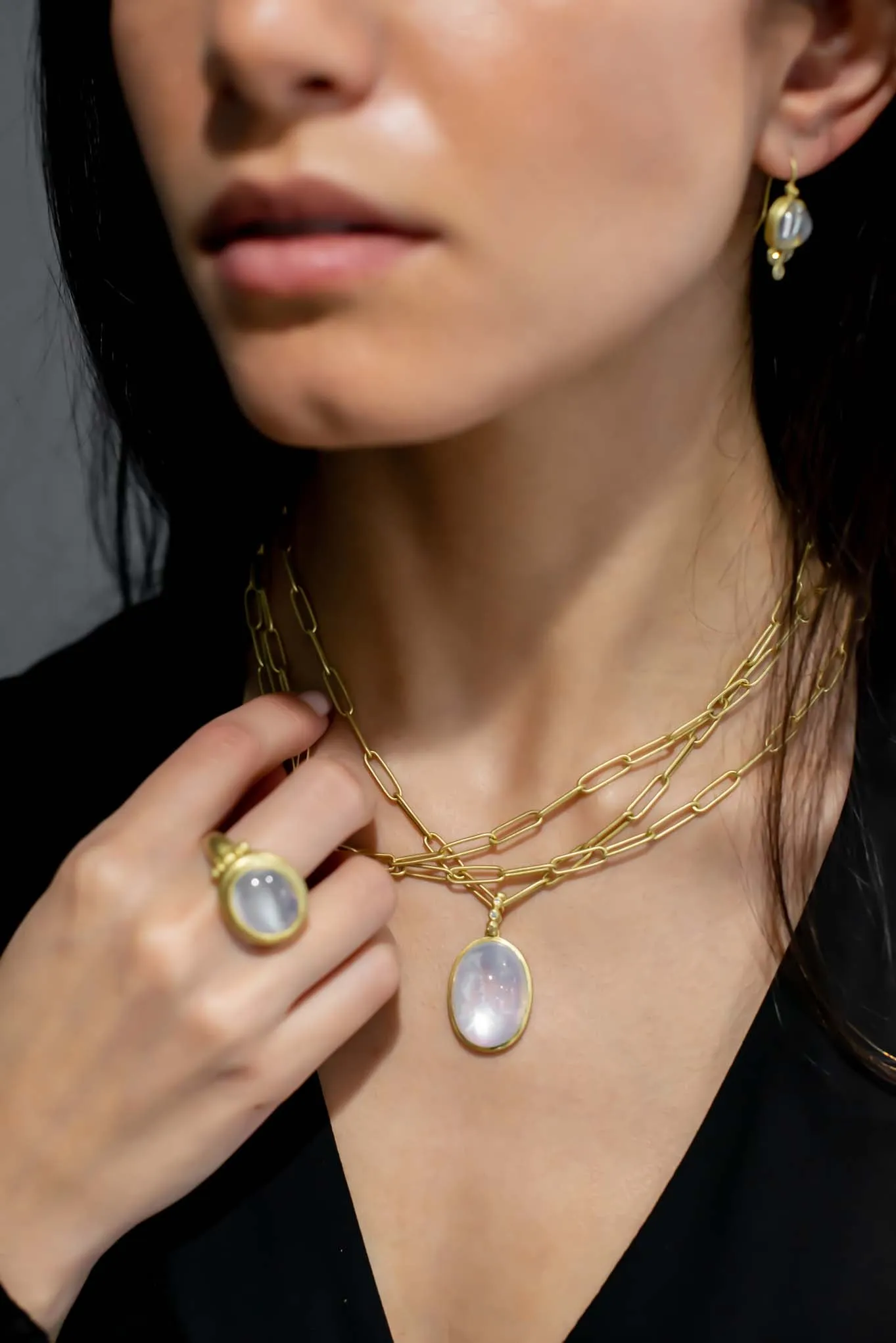 Oval Rainbow Moonstone Pendant Necklace