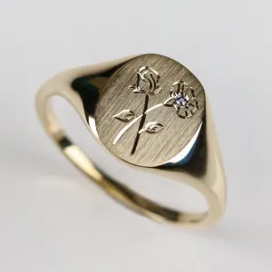 Oval Signet Ring with Hand-Engraved Birth Flowers