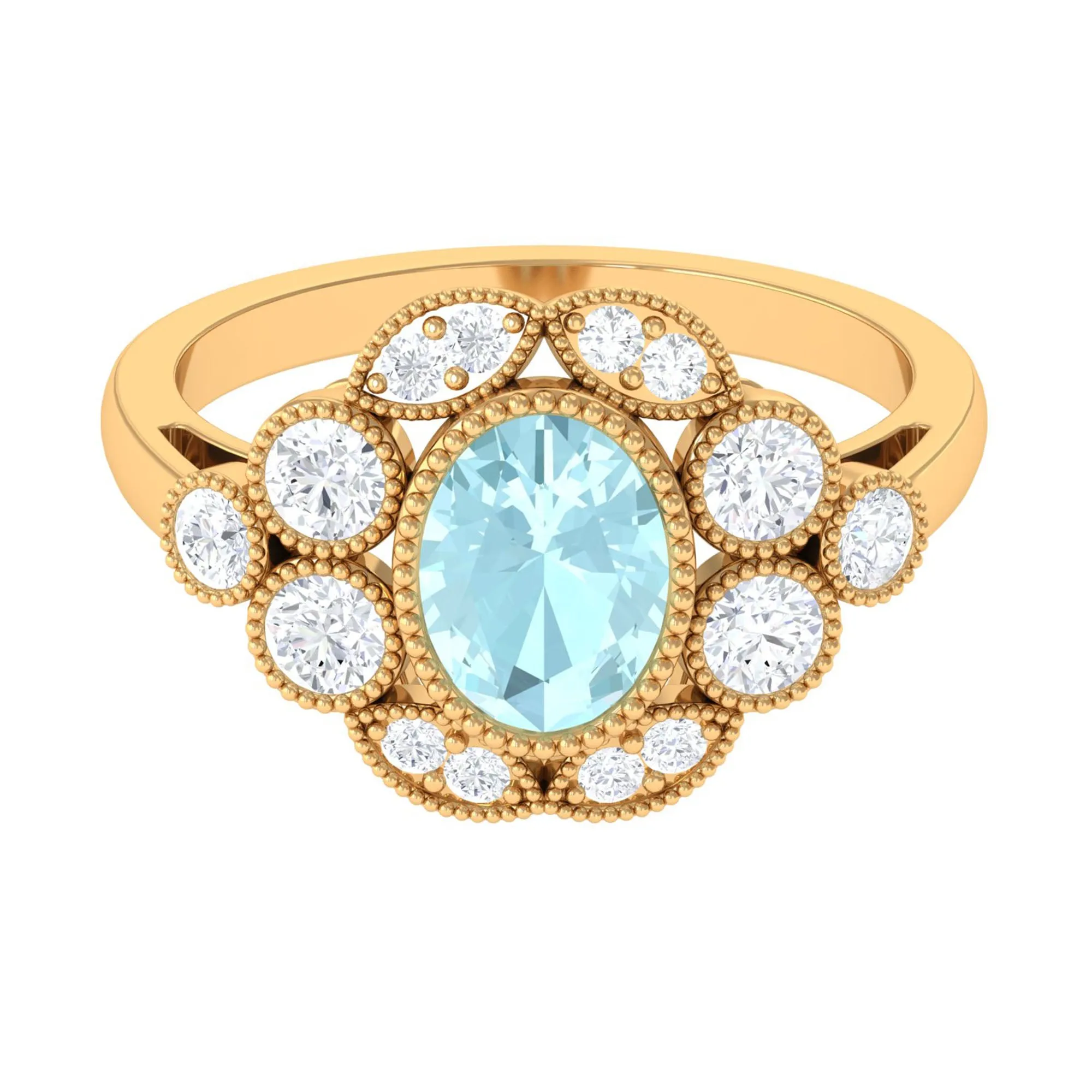 Oval Sky Blue Topaz Statement Engagement Ring with Moissanite Halo