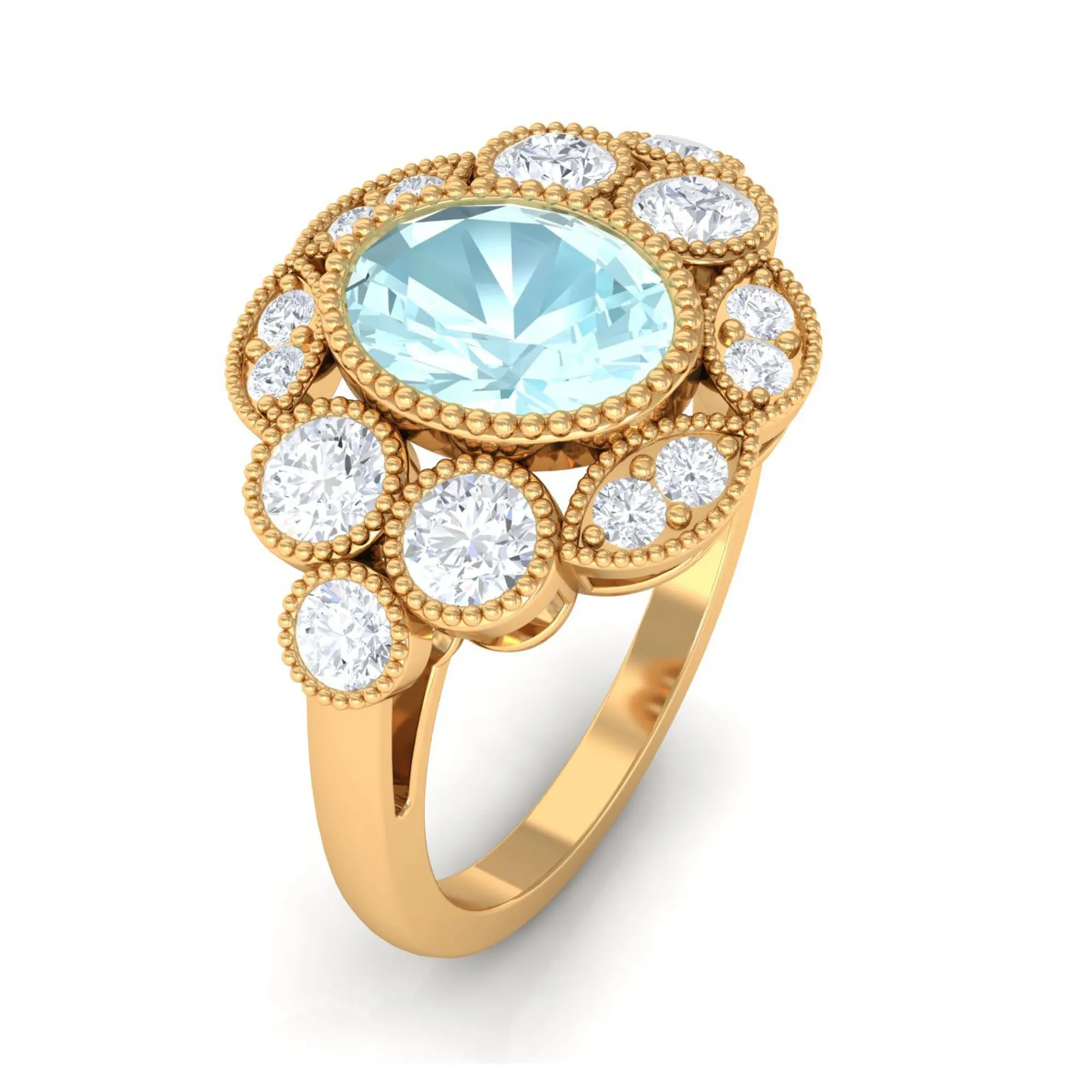 Oval Sky Blue Topaz Statement Engagement Ring with Moissanite Halo
