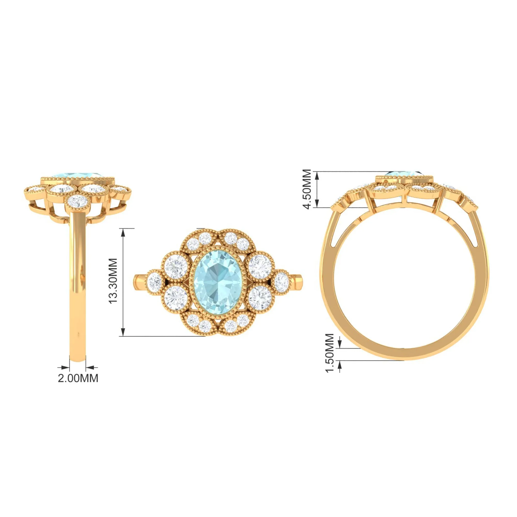 Oval Sky Blue Topaz Statement Engagement Ring with Moissanite Halo