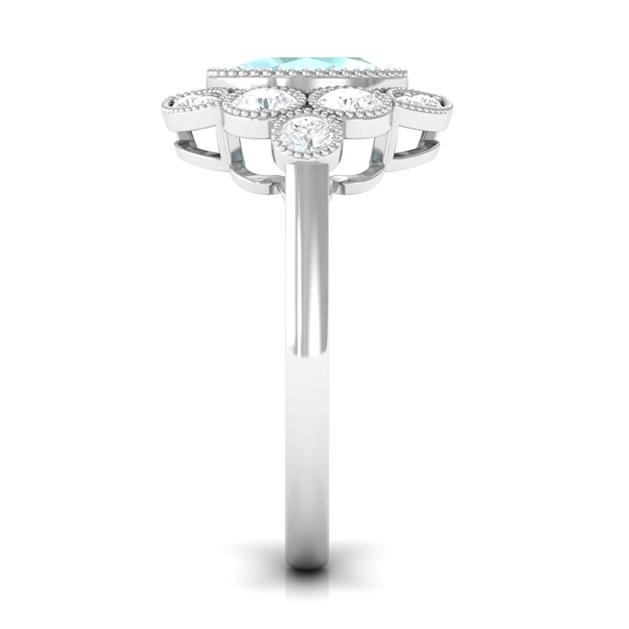 Oval Sky Blue Topaz Statement Engagement Ring with Moissanite Halo
