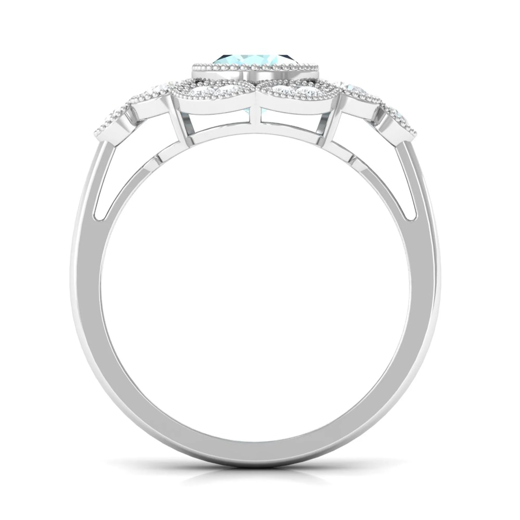 Oval Sky Blue Topaz Statement Engagement Ring with Moissanite Halo