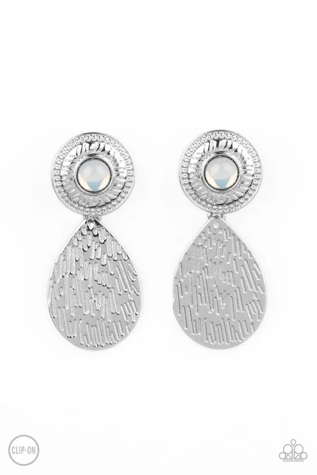 Paparazzi Earring ~ Emblazoned Edge - White
