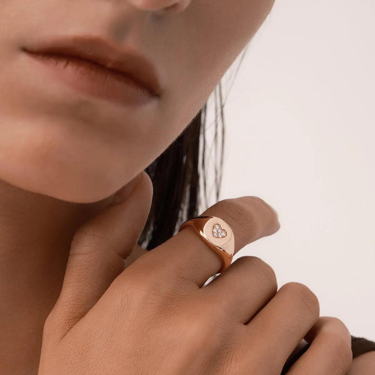 Pavé Love Signet Ring in 14kt Gold Over Sterling Silver