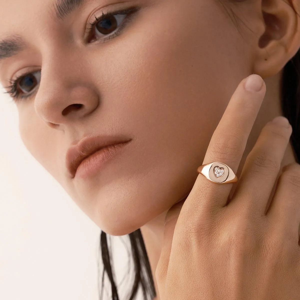 Pavé Love Signet Ring in 14kt Gold Over Sterling Silver