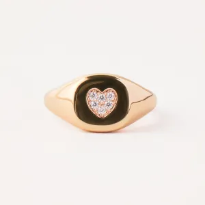 Pavé Love Signet Ring in 14kt Gold Over Sterling Silver