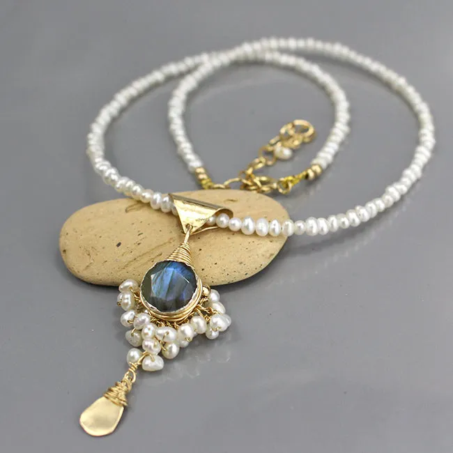 Pearl Labradorite Necklace and Earring Set