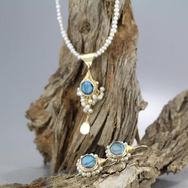 Pearl Labradorite Necklace and Earring Set